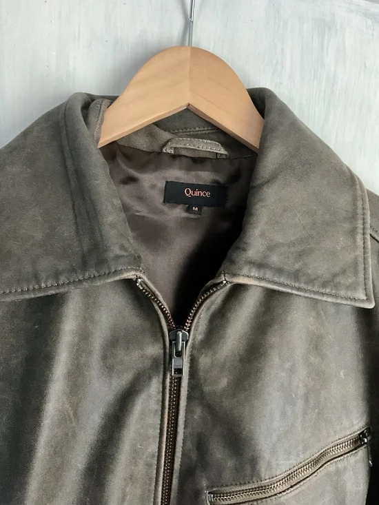 Quince Women's 100% Leather Oversized Bomber Jacket Distressed Brown M - Picture 3 of 5